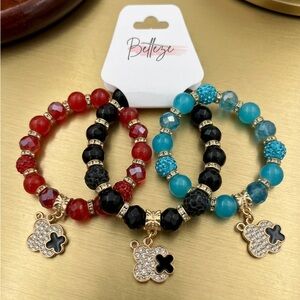 Belleze 3-Piece Clover Charm Bracelet Set - New in Packaging